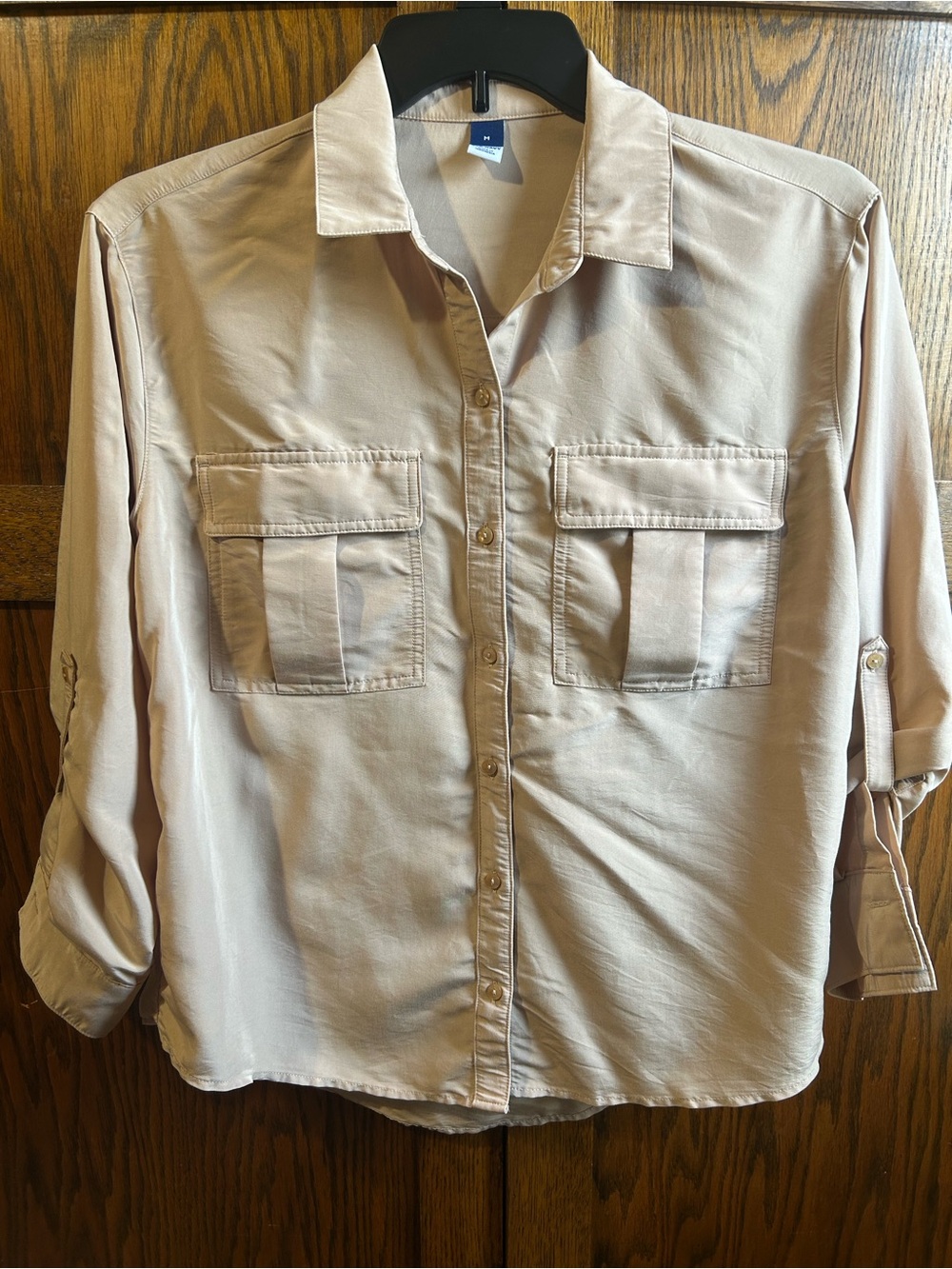 Old Navy Beige Roll-Tab Button-Front Utility Shirt